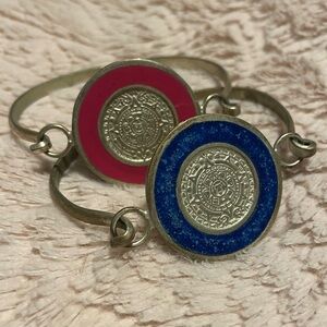 2 Vintage Aztec Mayan Calendar Bracelets